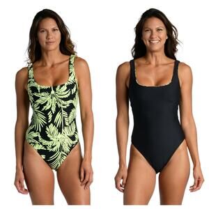 CITRUS Reversible Tropical Palm Print One Piece Swimsuit Womens 4 Green Black